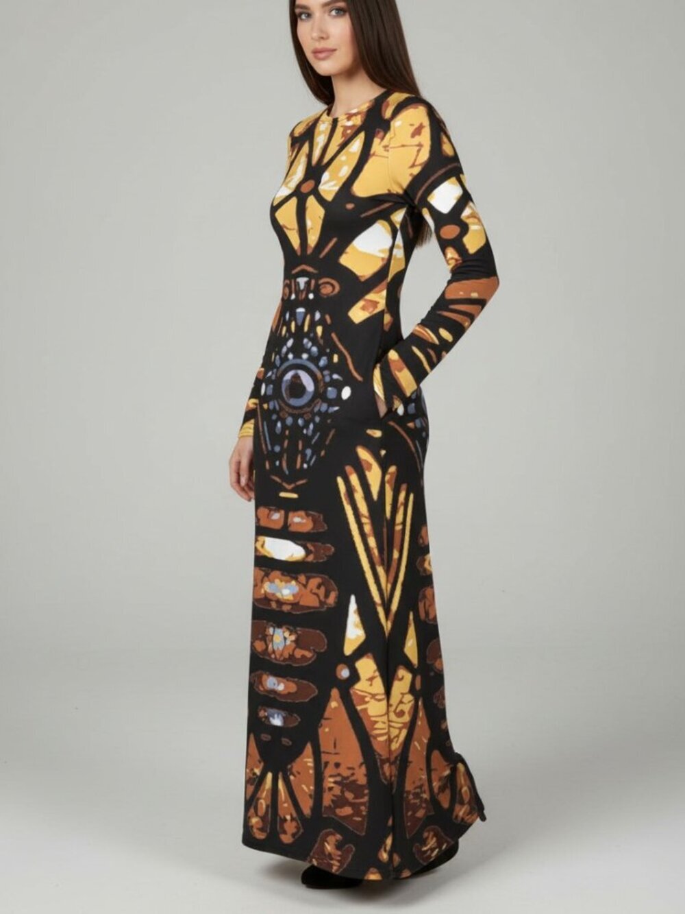 Stained Glass Monarch | Art Nouveau Butterfly Design – Daniela Maxi Dress (Preor
